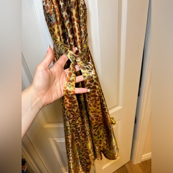 Boho Leopard Print Halter Maxi Dress Satin Animal Floral Paisley in Size S/M - Picture 8 of 8